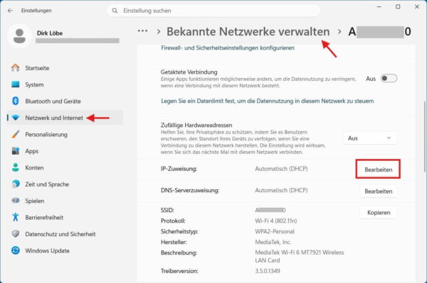 Feste IP-Adresse in Windows 11 manuell einstellen Feste IP-Adresse in Windows 11 über die IP-Zuweisung bearbeiten