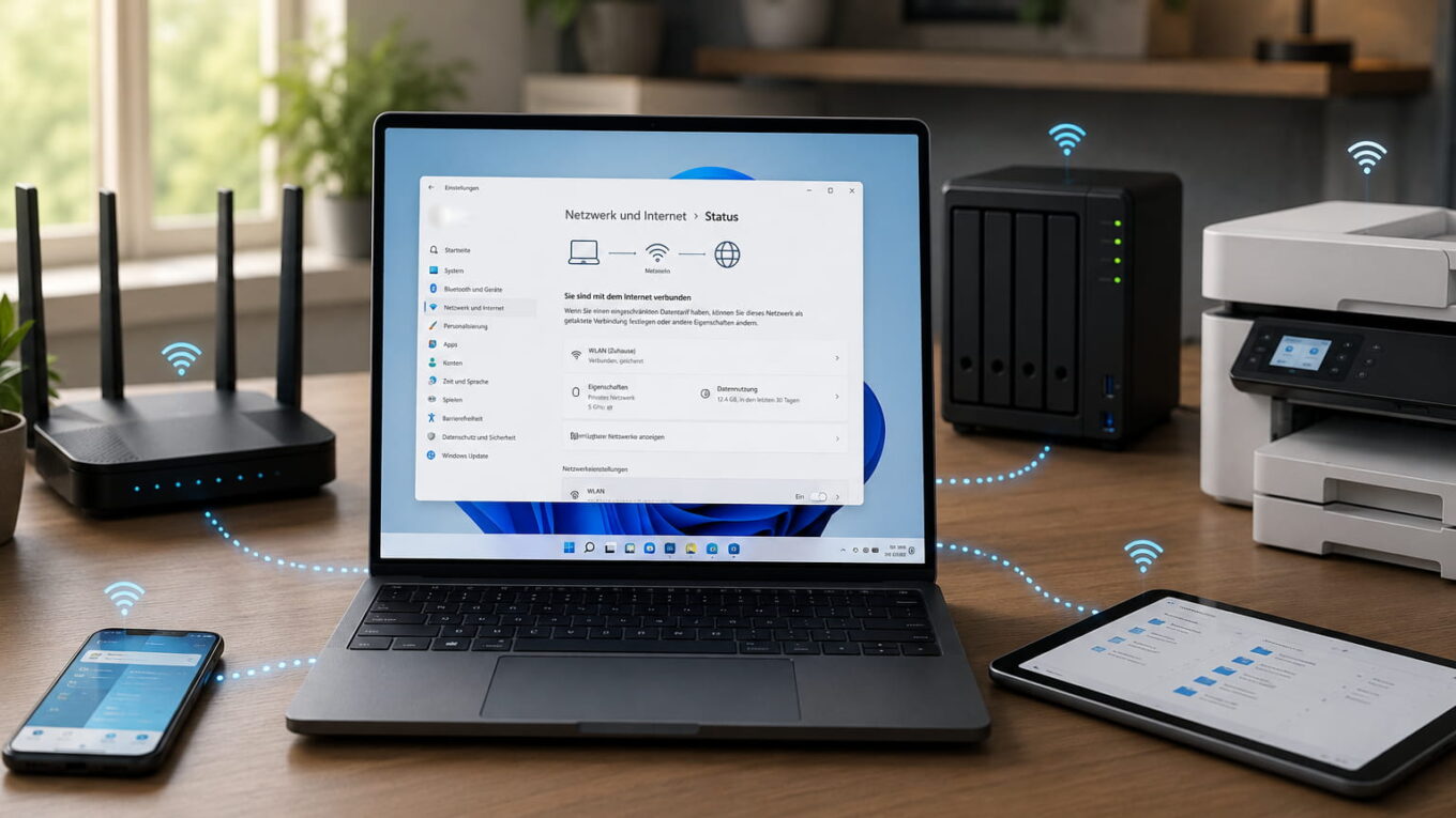 Heimnetzwerk Windows 11 einrichten mit Laptop, Router, NAS, Drucker und vernetzten Geräten