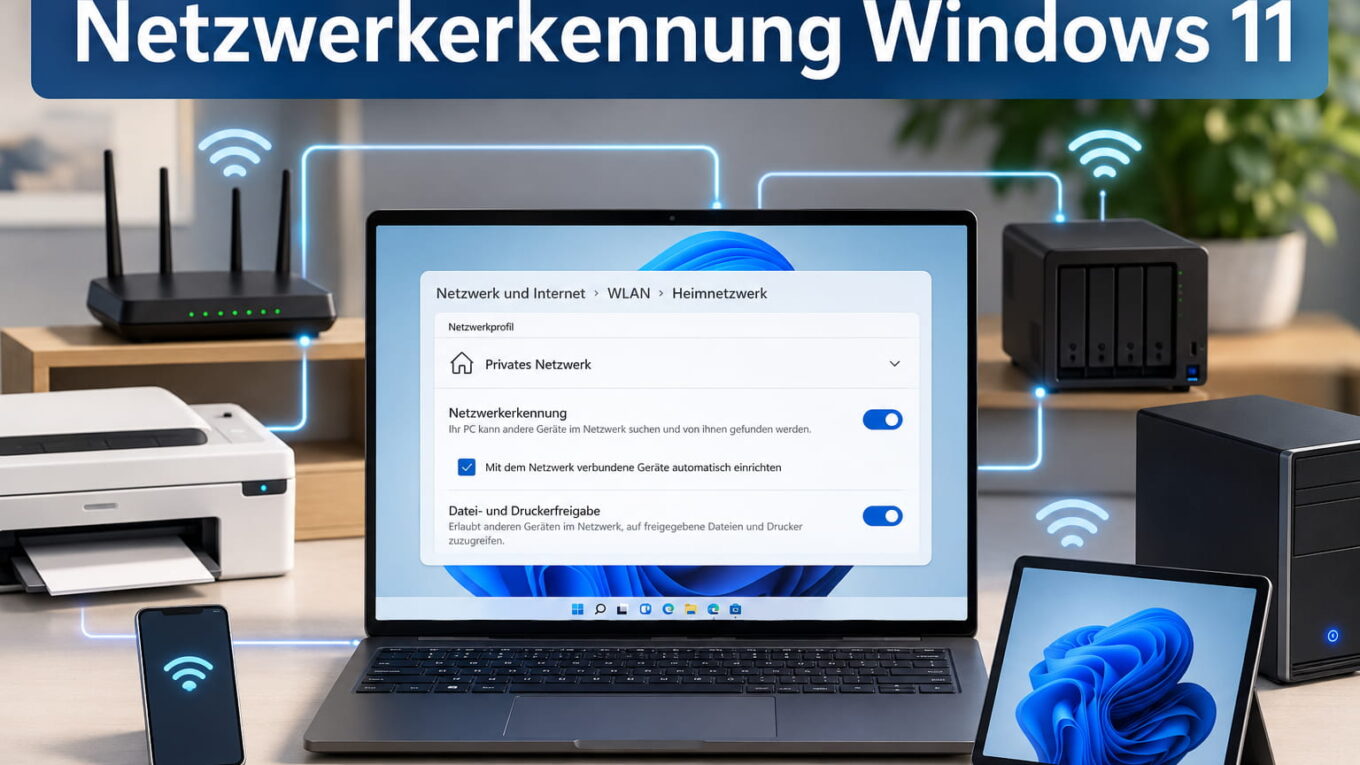 Netzwerkerkennung Windows 11 mit verbundenen Geräten im Heimnetz