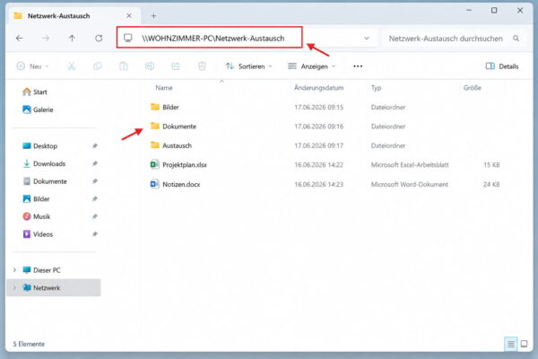 Heimnetzwerk Windows 11 einrichten und Netzwerkfreigabe im Datei-Explorer öffnen