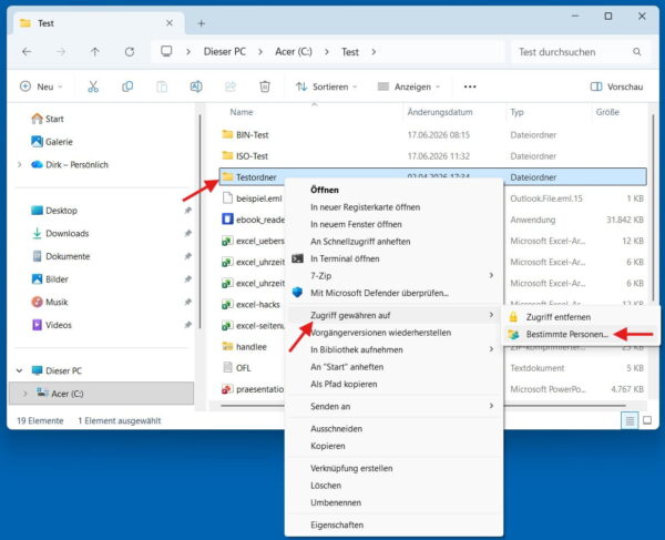 Heimnetzwerk Windows 11 einrichten und Ordner über Zugriff gewähren auf für bestimmte Personen freigeben