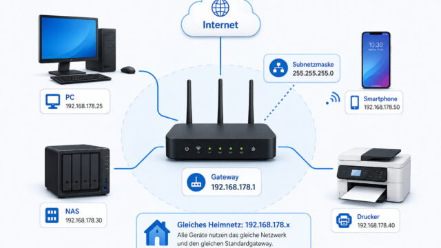 Subnetzmaske und Standardgateway: Was die Werte bedeuten 7 Subnetzmaske und Standardgateway im Heimnetz mit Router, PC, NAS, Smartphone und Drucker