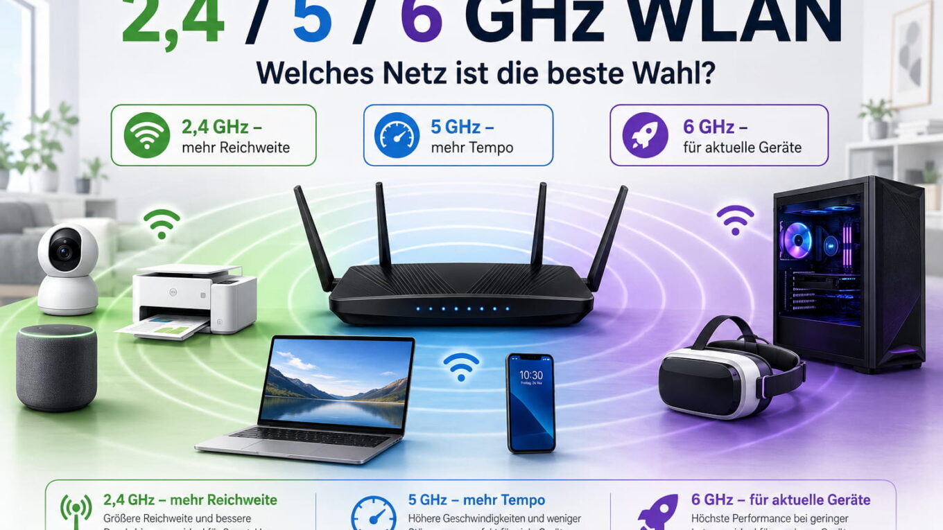 2,4 GHz oder 5 GHz WLAN im Vergleich mit 6 GHz für moderne Geräte
