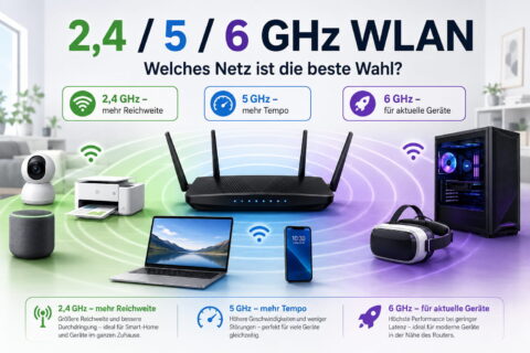2,4 GHz oder 5 GHz WLAN im Vergleich mit 6 GHz für moderne Geräte