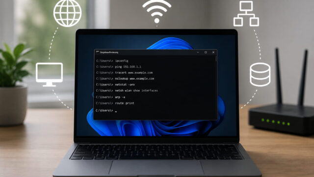 CMD-Netzwerkbefehle unter Windows auf einem Laptop im Heimnetzwerk