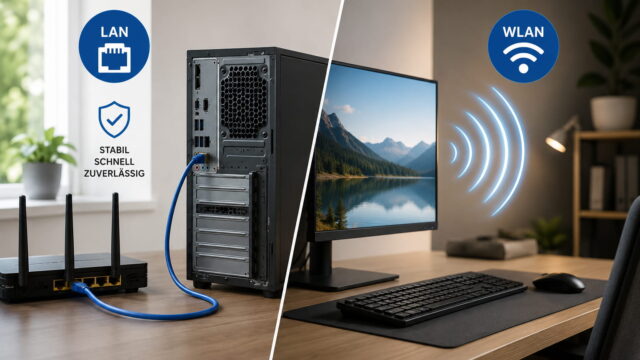 LAN oder WLAN am Desktop-PC: Welche Lösung passt besser? 4 LAN oder WLAN am Desktop-PC im direkten Vergleich mit Router, Netzwerkkabel und WLAN-Verbindung