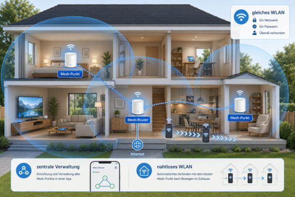 Mesh-WLAN für eine bessere Abdeckung in mehreren Räumen Mesh-WLAN-System verbessert die WLAN-Reichweite im ganzen Haus