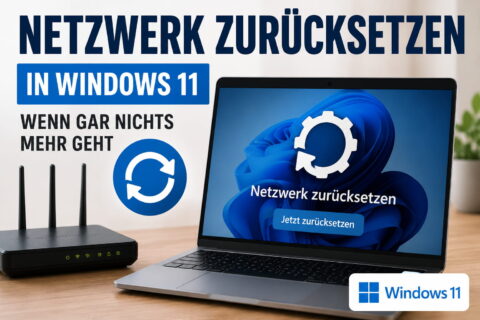 Netzwerk zurücksetzen in Windows 11 mit Laptop und WLAN-Router