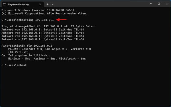 Ping-Zeit messen per Eingabeaufforderung Ping-Zeit messen mit dem ping-Befehl in der Windows-Eingabeaufforderung