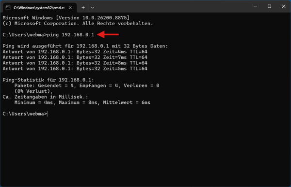 Ping-Test zum eigenen Router unter Windows Router mit dem Ping-Befehl unter Windows anpingen