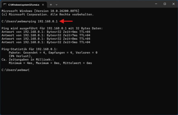Router unter Windows mit Ping auf Erreichbarkeit prüfen