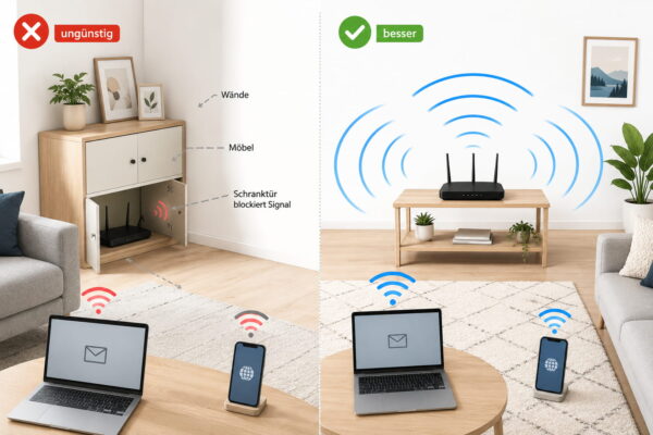 Router anschließen und den Router richtig für gutes WLAN aufstellen Router anschließen und für gutes WLAN frei und zentral platzieren