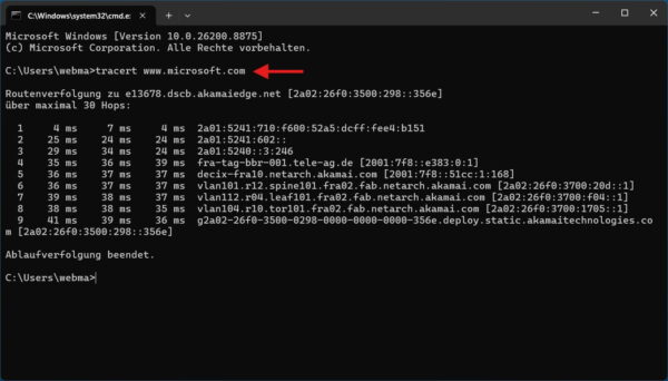 Mit Tracert den Netzwerkweg unter Windows untersuchen Tracert-Befehl zeigt den Netzwerkweg unter Windows