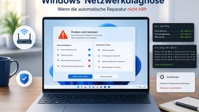 Windows Netzwerkdiagnose mit fehlgeschlagener automatischer Reparatur