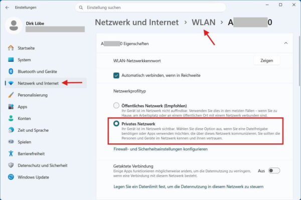 Netzwerkprofil unter Windows 11 auf Privat stellen Privates Netzwerkprofil unter Windows 11 für die Ordnerfreigabe