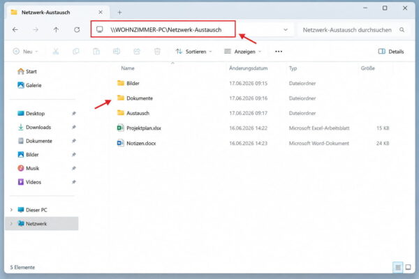 Auf einen freigegebenen Ordner im Heimnetz zugreifen Freigegebenen Netzwerkordner im Windows-11-Datei-Explorer öffnen