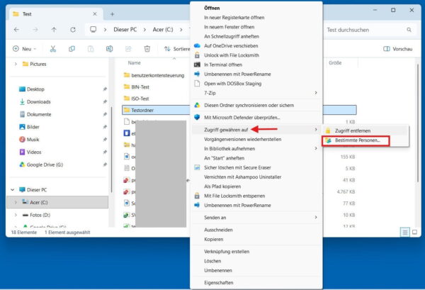 Ordner unter Windows 11 für das Netzwerk freigeben Ordner im Windows-Netzwerk über das Kontextmenü freigeben