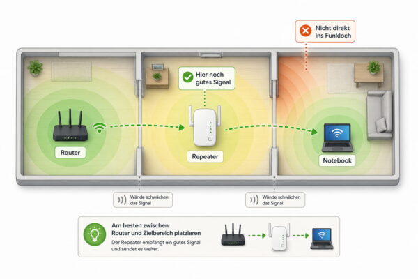WLAN-Repeater richtig zwischen Router und Zielbereich platzieren