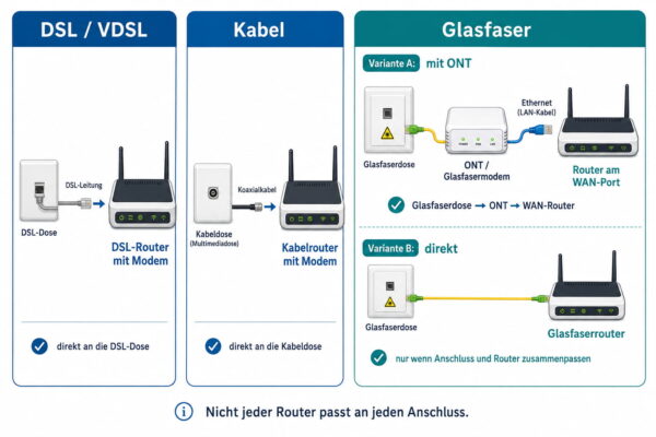 Router für DSL, Kabel und Glasfaser im Vergleich Provider Router ersetzen bei DSL, Kabel und Glasfaser