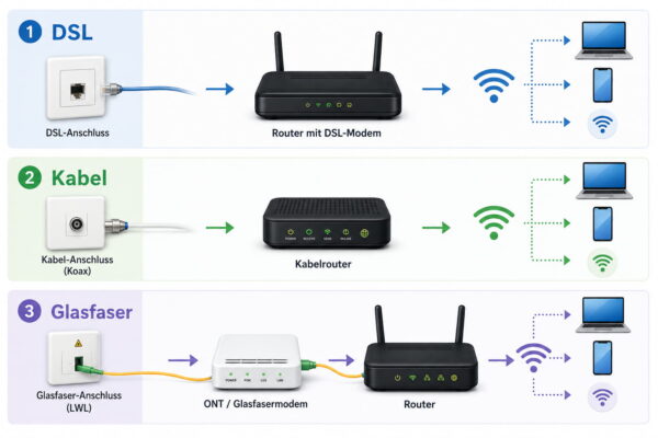 Welcher Router passt zu DSL, Kabel oder Glasfaser? Router für DSL, Kabel und Glasfaser im Vergleich