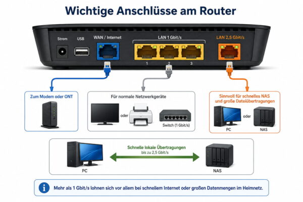 Wichtige Router-Anschlüsse für LAN und Multi-Gigabit LAN- und 2,5-Gigabit-Anschlüsse an einem Router erklärt