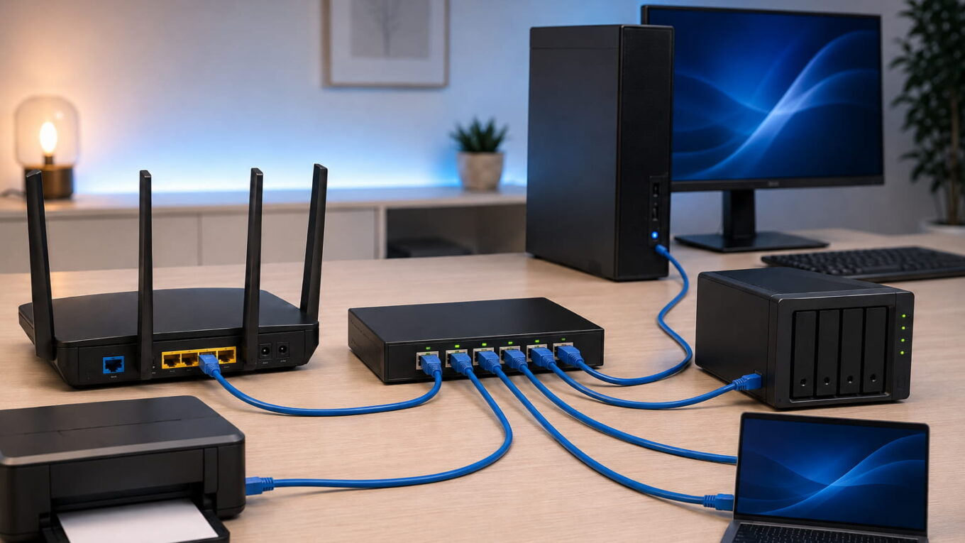 Switch an den Router anschließen und LAN-Anschlüsse im Heimnetz erweitern