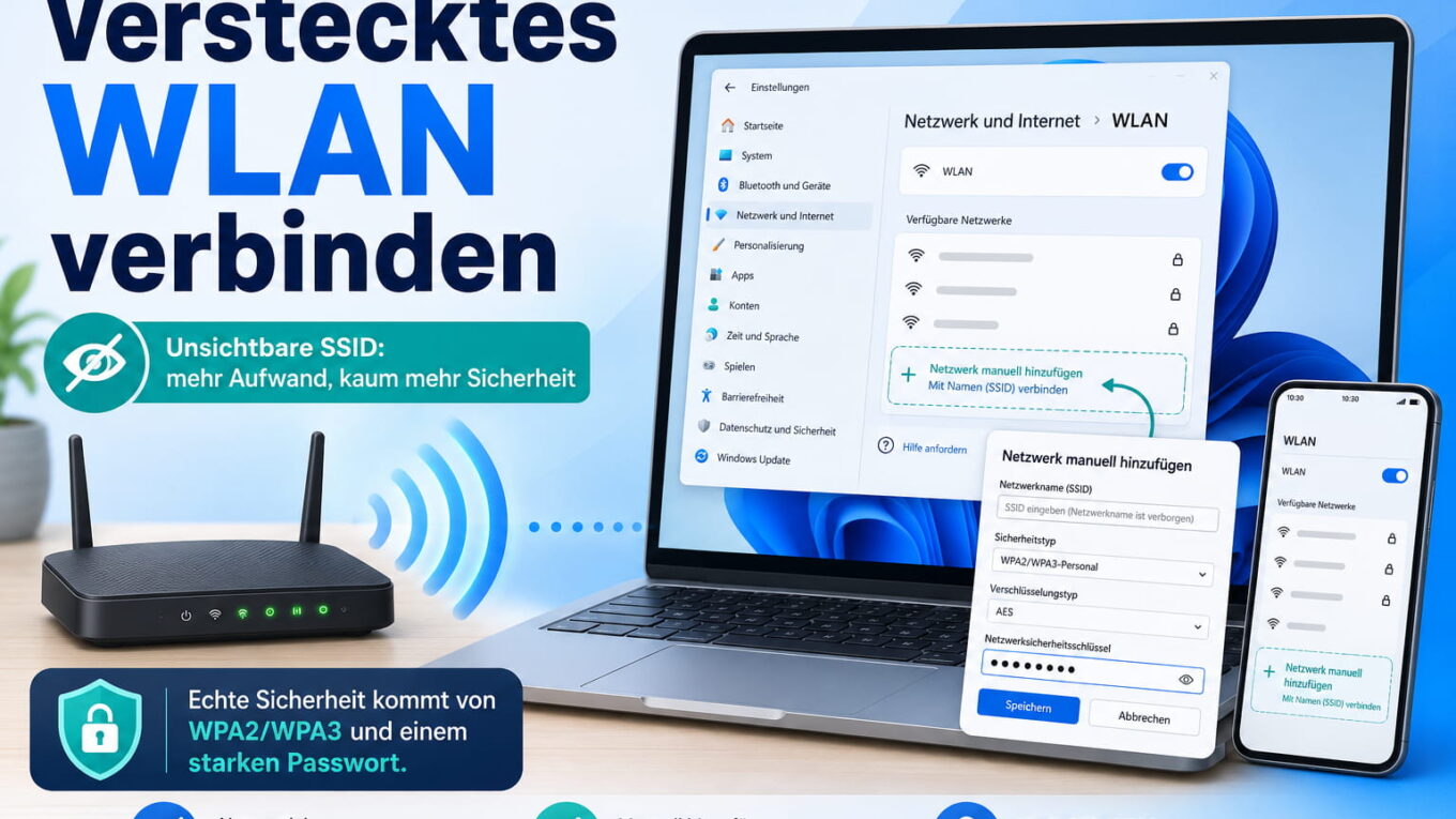 Verstecktes WLAN unter Windows 11 verbinden und manuell einrichten