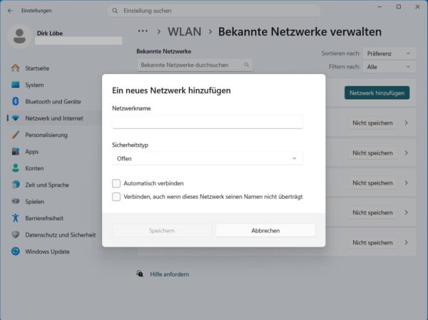 Verstecktes WLAN unter Windows 11 einrichten Verstecktes WLAN unter Windows 11 manuell einrichten