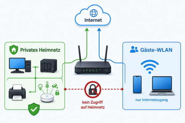 WLAN-Gastzugang mit getrenntem Heimnetz und Internetzugang