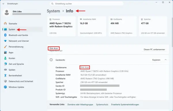 Windows 11: Computernamen für die Netzwerkfreigabe anzeigen Computernamen unter Windows 11 für den Netzwerkzugriff vom Smart-TV herausfinden