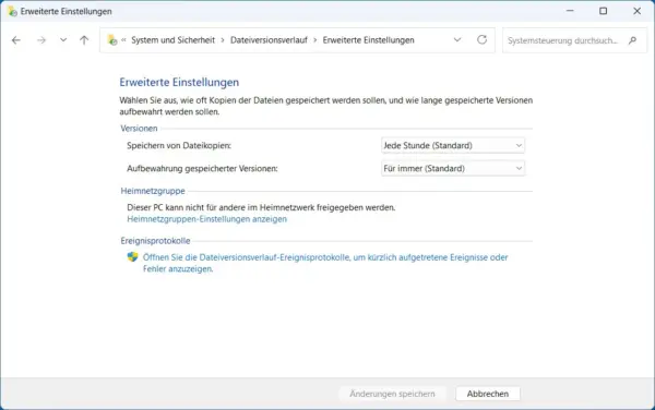 Dateiversionsverlauf: Sicherungsintervall und Aufbewahrung Sicherungsintervall und Aufbewahrung im Windows-11-Dateiversionsverlauf einstellen
