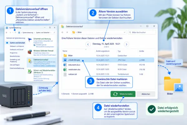 Datei vom NAS in Windows 11 wiederherstellen Datei vom NAS mit dem Dateiversionsverlauf unter Windows 11 wiederherstellen