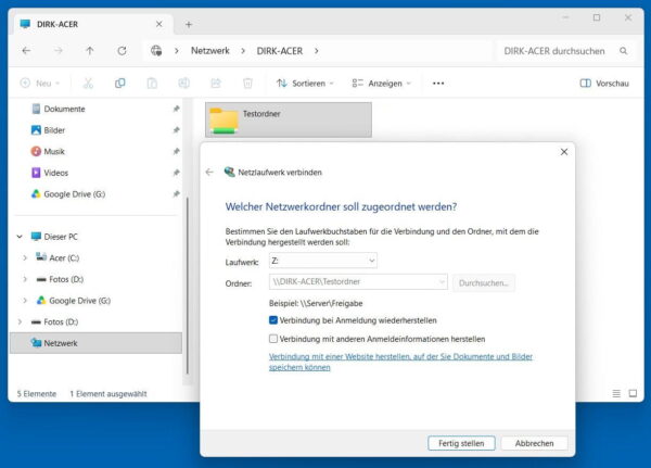 Netzwerklaufwerk mit Wiederherstellung bei Anmeldung Netzwerklaufwerk in Windows 11 dauerhaft verbinden