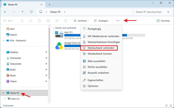 Netzlaufwerk in Windows 11 verbinden Netzwerklaufwerk verbinden im Datei-Explorer von Windows 11