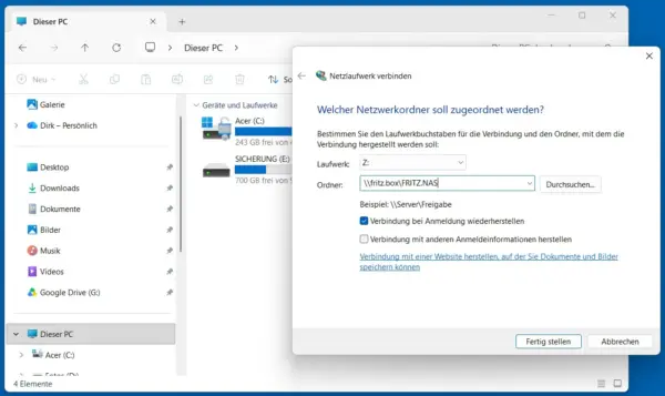 USB-Festplatte am Router als Netzlaufwerk einrichten USB-Festplatte am Router unter Windows 11 als Netzlaufwerk mit Laufwerksbuchstaben Z verbinden