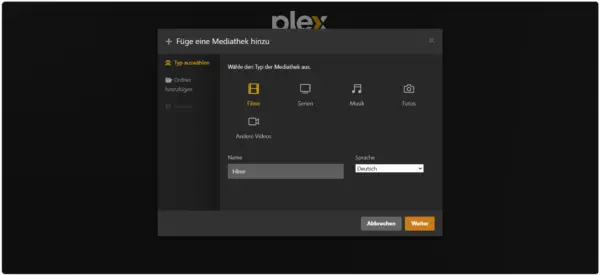 Film-Mediathek im Plex Media Server auswählen