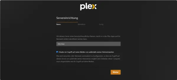 Plex Server einrichten Plex Media Server einrichten und Servernamen festlegen