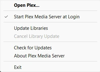 Plex Media Server unter Windows öffnen Plex Media Server über den Windows-Infobereich öffnen