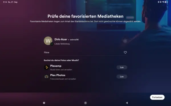 Plex Server auf dem Tablet Plex Media Server Dirk-Acer als lokale Verbindung auf dem Tablet