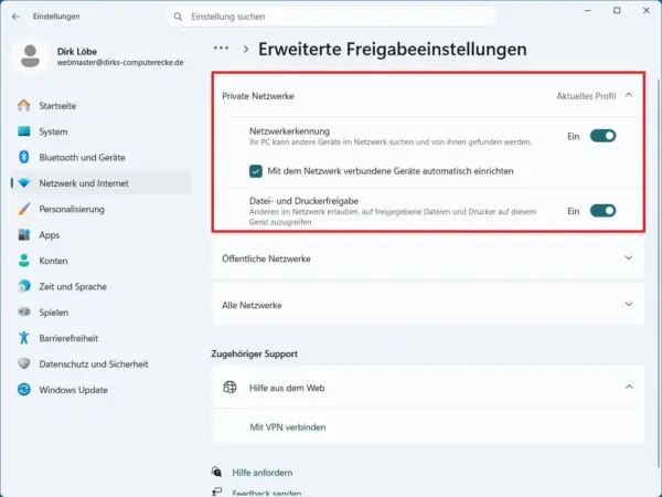 Windows 11 für den Smartphone-Zugriff vorbereiten Windows 11 Freigabeeinstellungen für den Zugriff vom Smartphone