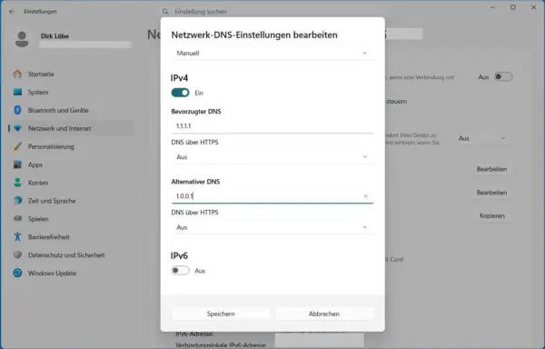 DNS-Server unter Windows 11 manuell eintragen DNS-Server in Windows 11 manuell ändern und Cloudflare-Adressen eintragen