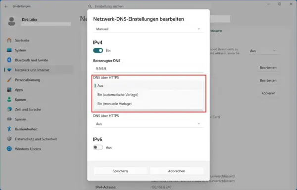 DNS über HTTPS unter Windows 11 einstellen DNS über HTTPS unter Windows 11 aktivieren – Auswahl der Verschlüsselungseinstellungen