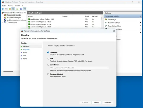 Windows-Firewall – eingehende Portregel erstellen Windows Defender Firewall – neue eingehende Regel für einen TCP- oder UDP-Port erstellen
