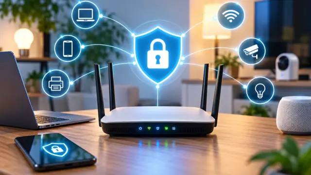 Heimnetzwerk absichern mit geschütztem WLAN-Router und verbundenen Geräten