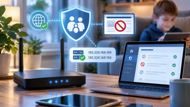 Jugendschutz-Filter im Heimnetzwerk mit WLAN-Router und geschützten Geräten