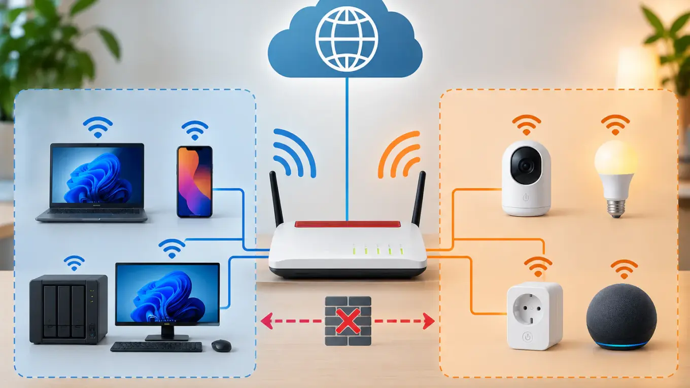 Smart Home Gastnetzwerk mit getrennten Bereichen für private Geräte und Smart-Home-Geräte