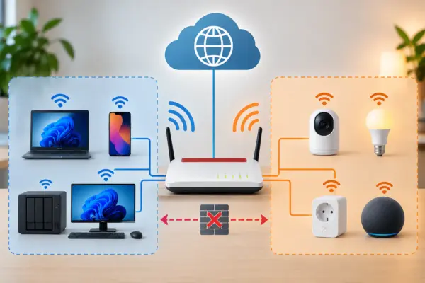 Smart Home Gastnetzwerk mit getrennten Netzwerkbereichen Smart Home Gastnetzwerk trennt smarte Geräte vom privaten Heimnetz