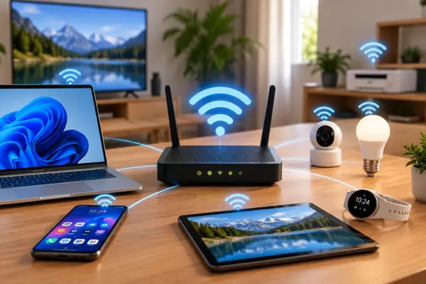 WLAN-Router verbindet verschiedene Geräte im Heimnetzwerk über WPA2 oder WPA3